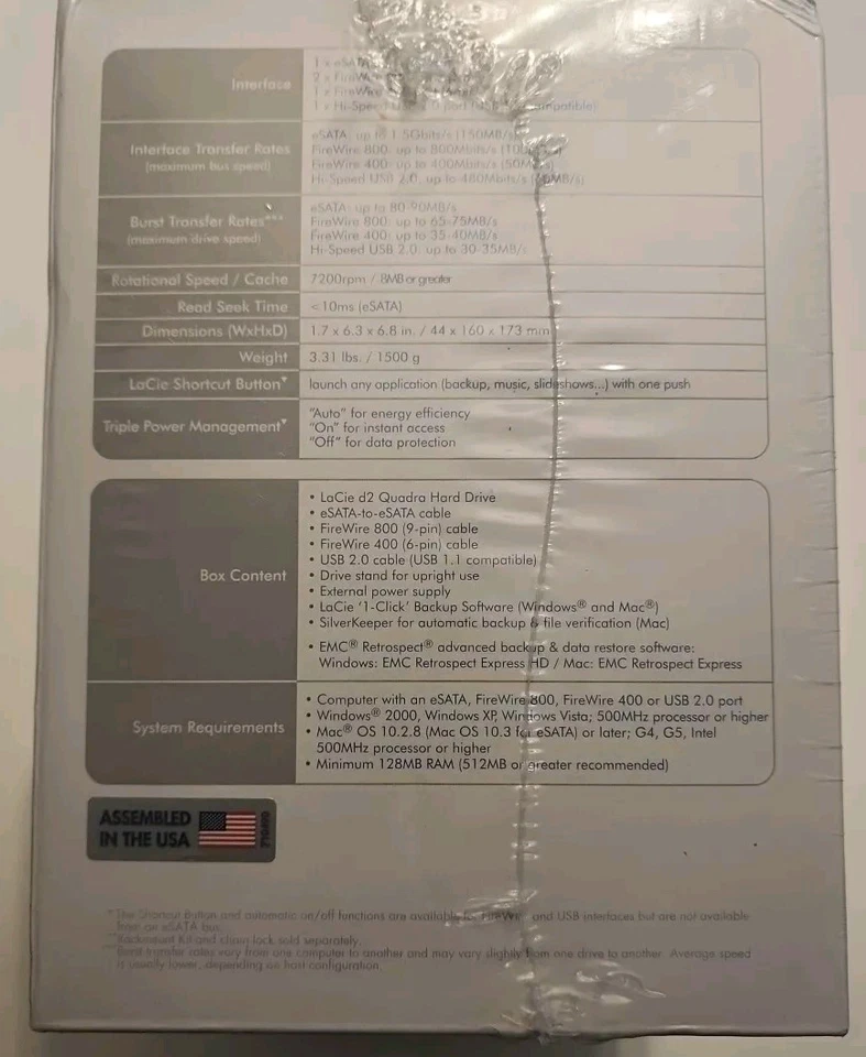 NEW! LaCie d2 HD Quadra 7200RPM 8MB 320GB eSATA F800/400 External Hard Drive - Image 3 of 3