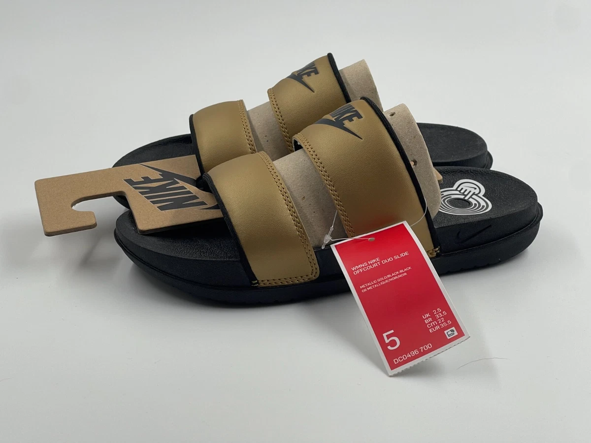 Nike Offcourt Duo Womens Slides Sandals Metallic Gold Black DC0496 700 Size 5