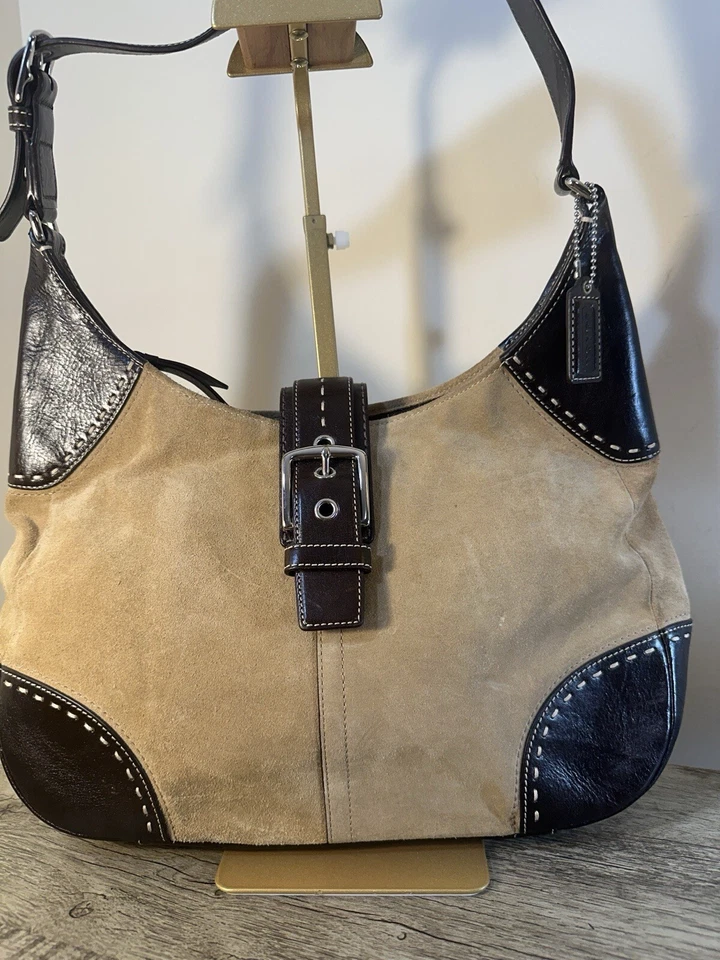 Coach Hamilton Suede Camel Tan Leather Hobo Tote Shoulder Bag Purse - Image 3 of 4