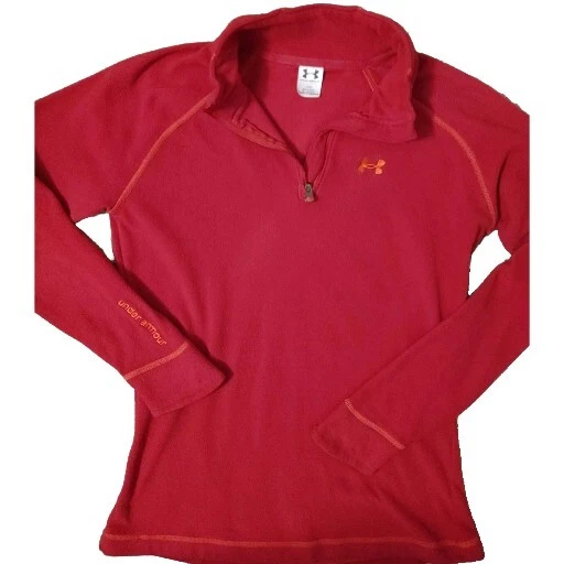 Pullover polar Under Armour cuello alto con cremallera mangas largas bolsillo XS rojo ajustado Foto 4 de 4