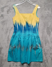 London Times Dress Womens Size 8 Yellow Blue Sleeveless Fit Flare Summer Lined