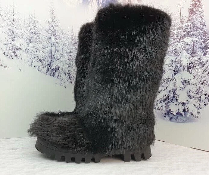 Mens Fur Viking Boots Black Brown Color Fur Winter Mukluks for men Big Sizes