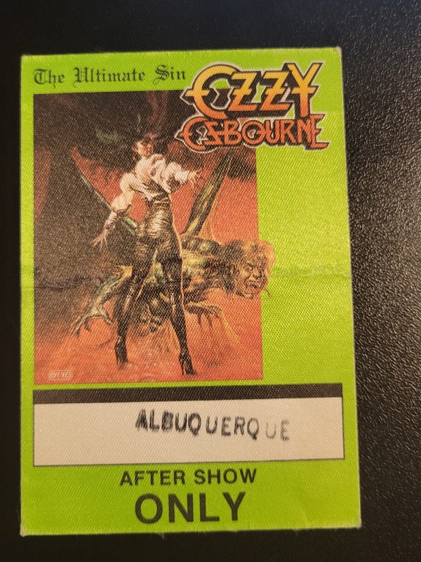 OZZY OSBOURNE UNUSED BACKSTAGE PASS FROM 1986 THE ULTIMATE SIN TOUR