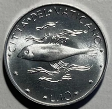 Vatican 10 Lire 1974 - Fish (Ichthys) - Pope Paul VI - Uncirculated