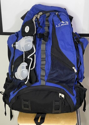 LL Bean Blue & Black Backpack Day Pack Canvas Hiking Outdoors Travel X Large