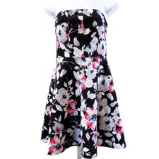 Express Black Multicolor Floral Strapless Lined Mini Dress Tunic Top Womens Sz 2