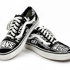 Vans Old Skool Black White Graphic Logo Sneakers Men’s 4 / Women’s 5.5
