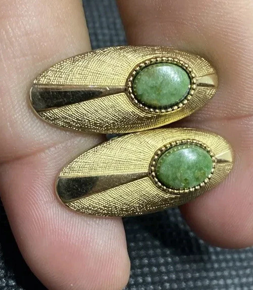 Vintage Swank Gold Tone Green Stone Cufflinks eBay