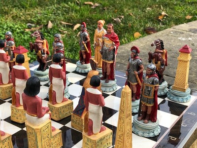 Luxury Chess Set for Adults Hand Painted Ancient Egyptian vs Roman, Gift Idea