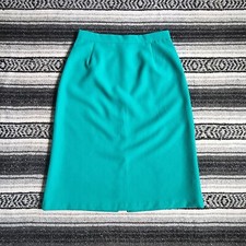 Vtg Unbranded Sz M Below Knee Midi Pleated Front A-Line Skirt Turquoise Textured