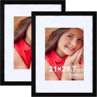 Bilderrahmen Set A4 21X29.7Cm Holzrahmen Schwarz Mit Passepartouts 2Er Pack
