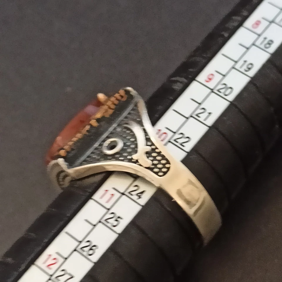 Anillo Para Hombre Art Deco Renacimiento Plata 925 Cornalina Retro Vintage Bizantino 10.5 Foto 3 de 4