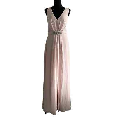 Jenny Packham Bridesmaids Dress Size 10 Chiffon Vneck Beaded Blush JP1002