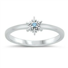 Snowflake Ring Genuine Sterling Silver 925 Blue Topaz CZ Face Height 6 mm Size 2