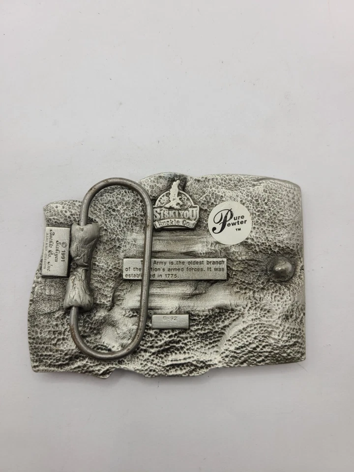 Hebilla de cinturón de peltre del ejército de Estados Unidos coloreada Siskiyou hecha en EE. UU. Foto 4 de 4