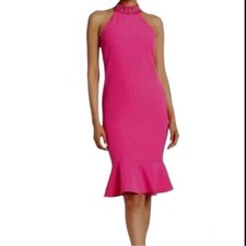 Marina Beaded Collar Midi Womens Dress Size 6  Color Fuchsia NWT