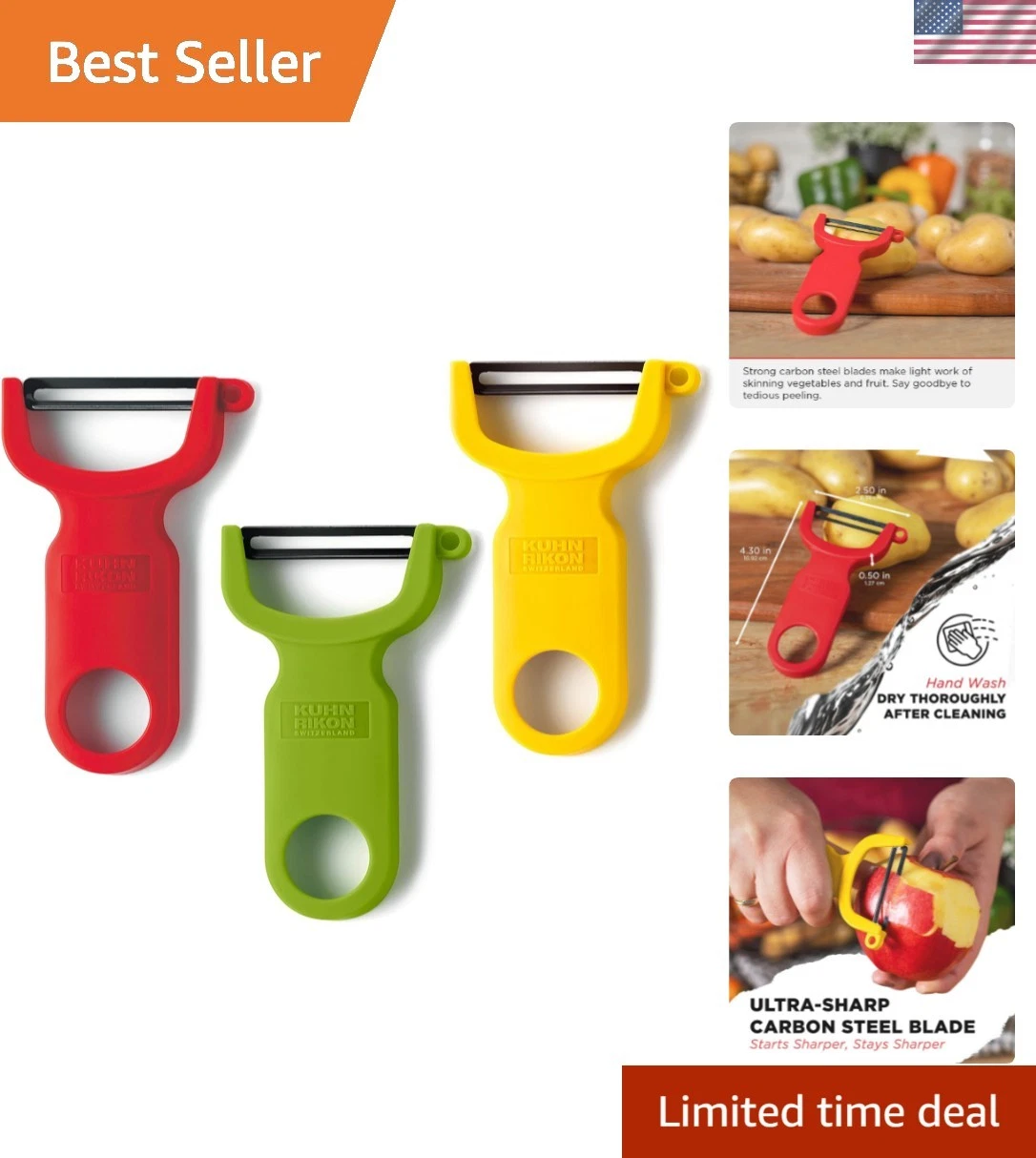 Swiss Peeler 3-Pack Red/Green/Yellow