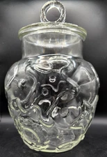 Vintage Hazel Atlas Gingerbread Man Cookie Jar – Embossed Clear Glass with Lid