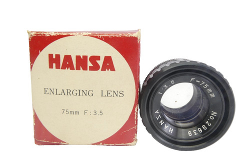 Hansa Enlarging Lens 75mm F:3.5 29639 Camera Part Small Black Made in Japan
