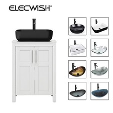 24'' Bathroom Vanity White Cabinet Storage Free Standing with Vessel Sink Faucet