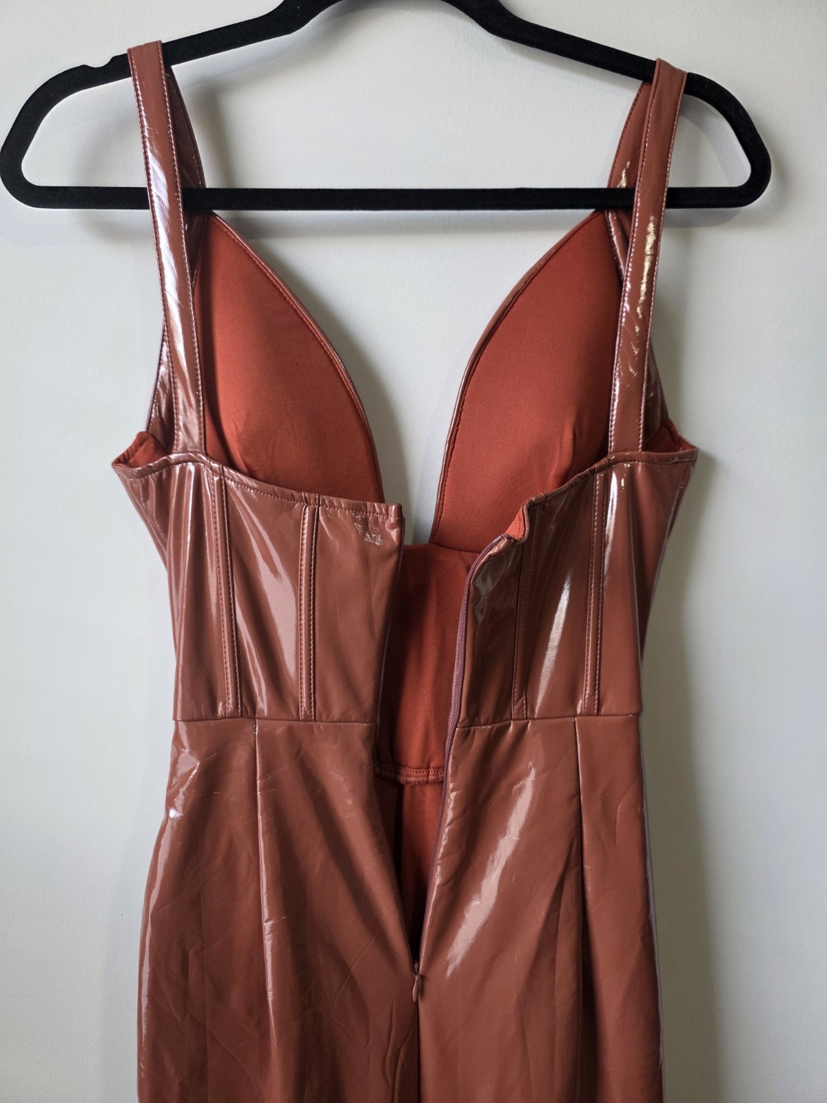 Fashion Nova "Midnight City Latex Midi Dress" Cognac Size S