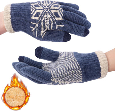 Fashion Women's Knitted Gloves Touch Screen Winter Gloves Fleece Lining