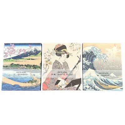 Japanese Incense Set Kousaido Ukiyo-e Hokusai Art 15 Sticks x3 Kyoto