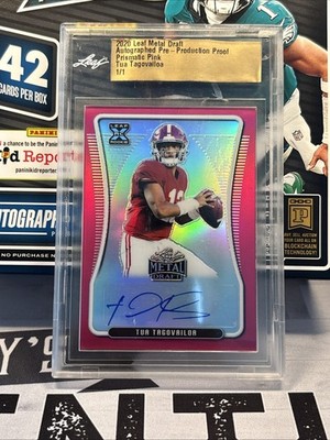 Tua Tagovailoa 2020 Leaf Production Proof Prismatic Pink Auto Rookie 1/1