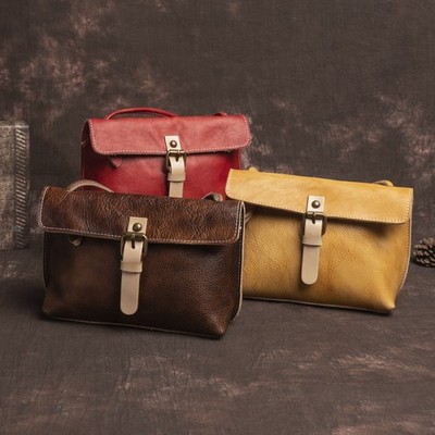 package[Retro Leather Bag] Genuine Leather Women's Bag | Retro Style Top Layer C