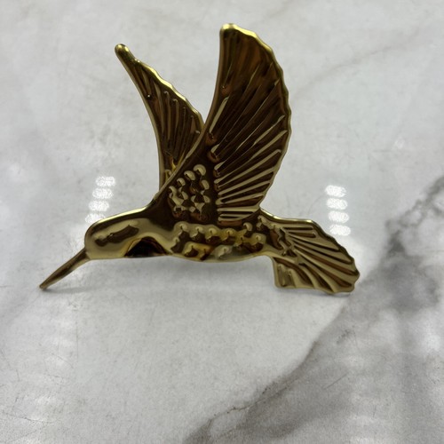 Vintage Brass Metal Hummingbirds & Flowers Golden Wall Hanging - Picture 7 of 14