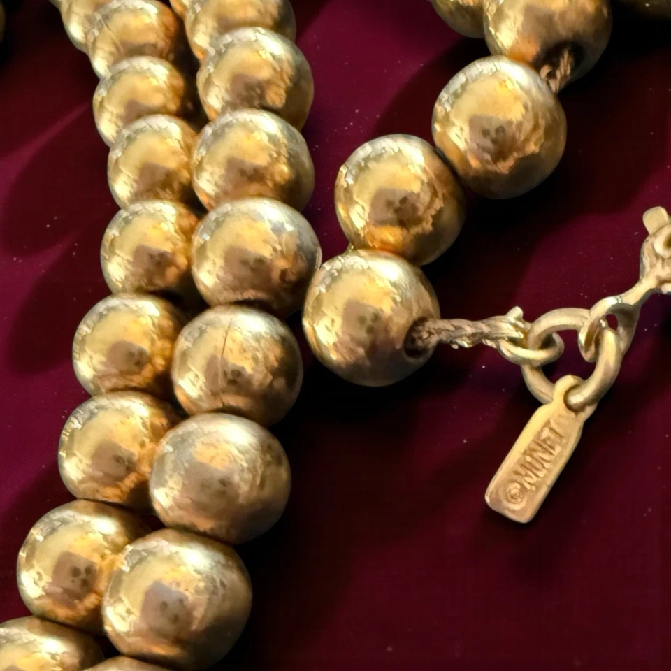Monet Gold Tone Bead Necklace 24 Inch Strung on Chain 6mm Vintage Ball Jewelry - Image 4 of 4