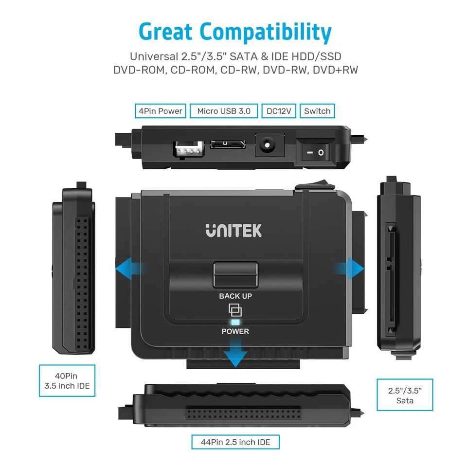 USB 3.0 to IDE and SATA Converter External Hard Drive Adapter Kit for Univers... - Image 3 of 4