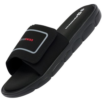 Alpine Swiss Men's Black Slide Sandals, Arch Support, Adjustable Strap