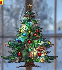 2D Flat Acrylic Enchanting Christmas Tree Suncatcher with Chain 8"