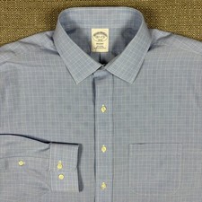 Brooks Brothers Mens Shirt 16 1/2 16.5 32 33 Long Sleeve Blue White Plaid Regent
