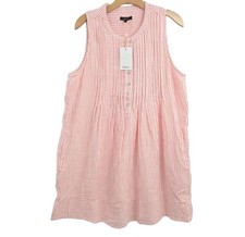 Quince Dress Size Large Bayside Organic Cotton Sleeveless Striped Coral Pink NWT