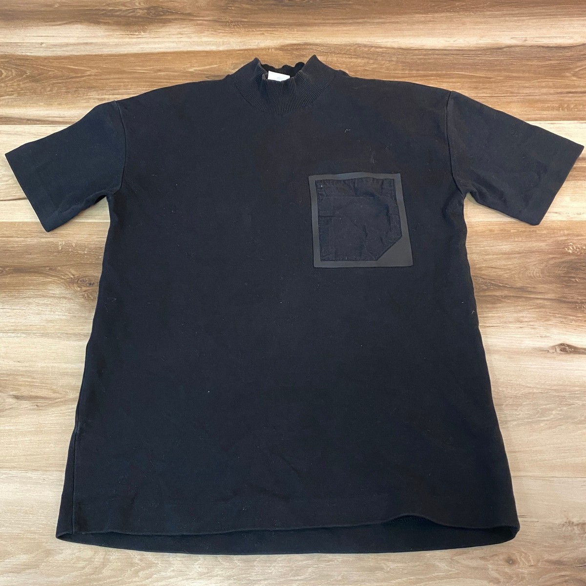 Zara Mens Black Mock Neck T-Shirt Mens Small Contrast Technical