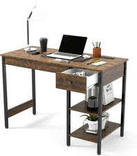 43 Inch Computer Desk with Drawers and Power Outlet, Home Office Computer Tables