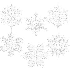 12 Inches Large White Snowflakes Ornaments 6 Pack Big Plastic Glitter Snowflake