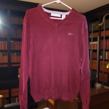 Greg Norman Men's Golf V-Neck Sweater Maroon Shark Emblem Size Medium Cotton