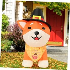 4FT Thanksgiving Inflatables Shiba Inu Dog in Hat Yard LEDs Decor