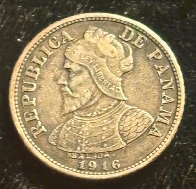 PANAMA 5 CENTESIMOS SILVER 1916 RARE KEY DATE