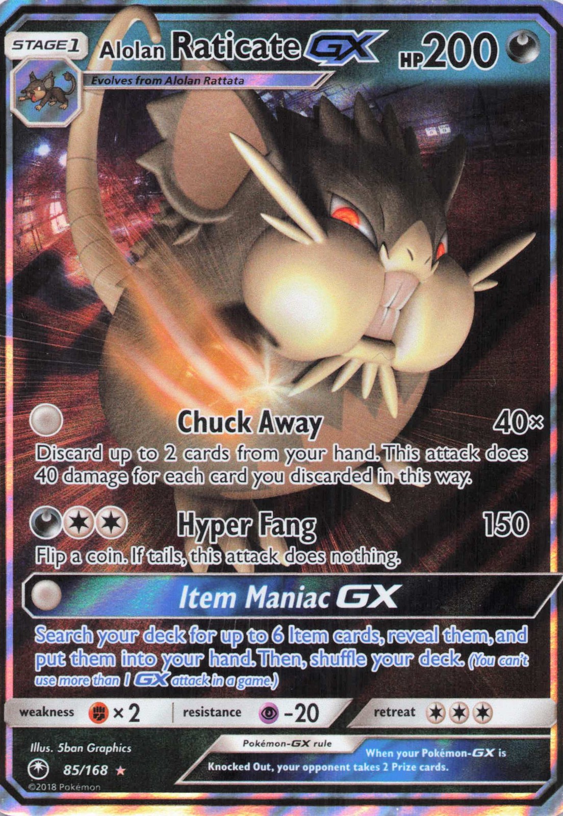 Alolan Raticate GX Ultra Rare Holo SM - Celestial Storm 85/168 NM