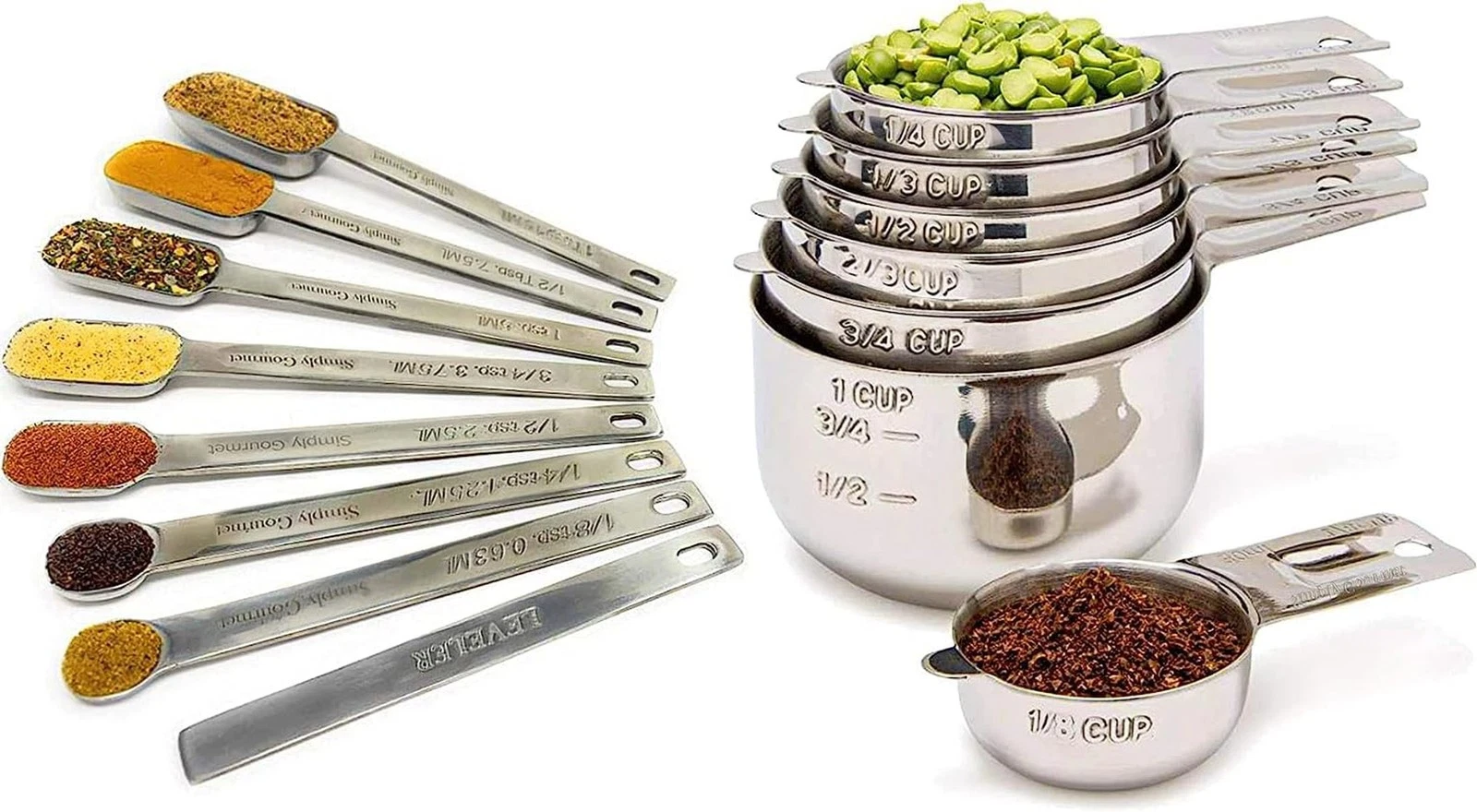 Measuring Cups and Spoons Set of 15, Stackable Cups, Long Handle with Leveler...