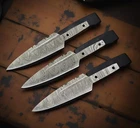 Handmade Damascus Steel Blank Blade-Sgian Dubh Set of x3-Knife Making-b6