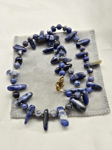 Sodalite Beaded Necklace For Repair Or Repurpose Goldtone Mini Round Spacer...