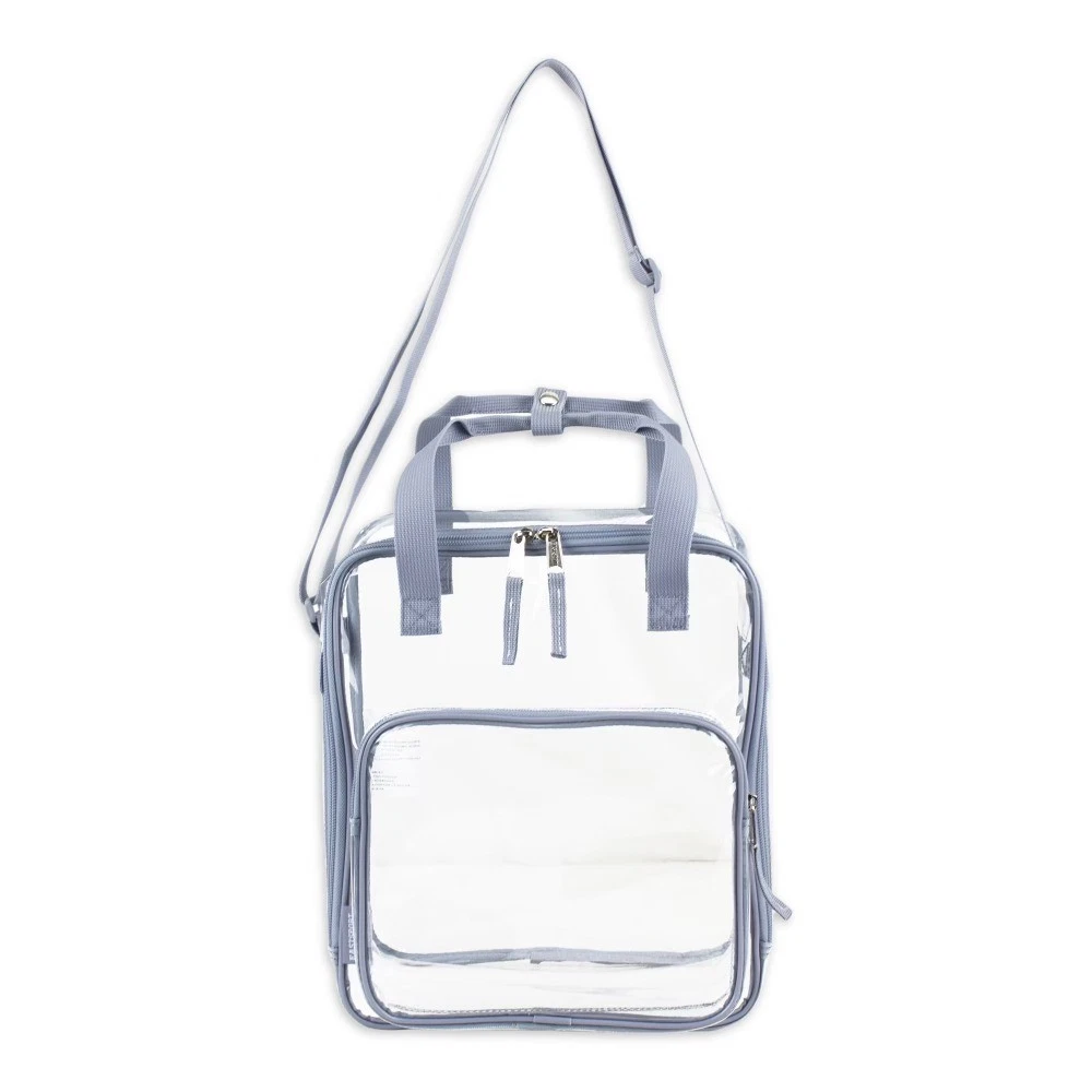 Unisex Clear Double Handle Stadium Approved Tote, Grey Trim - thumbnail 5