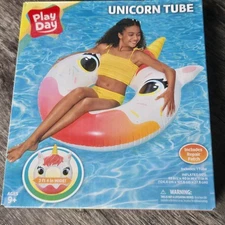 NEW UNICORN Tube Swimming Pool Float 49" x 40" Round Includes Repair Patch