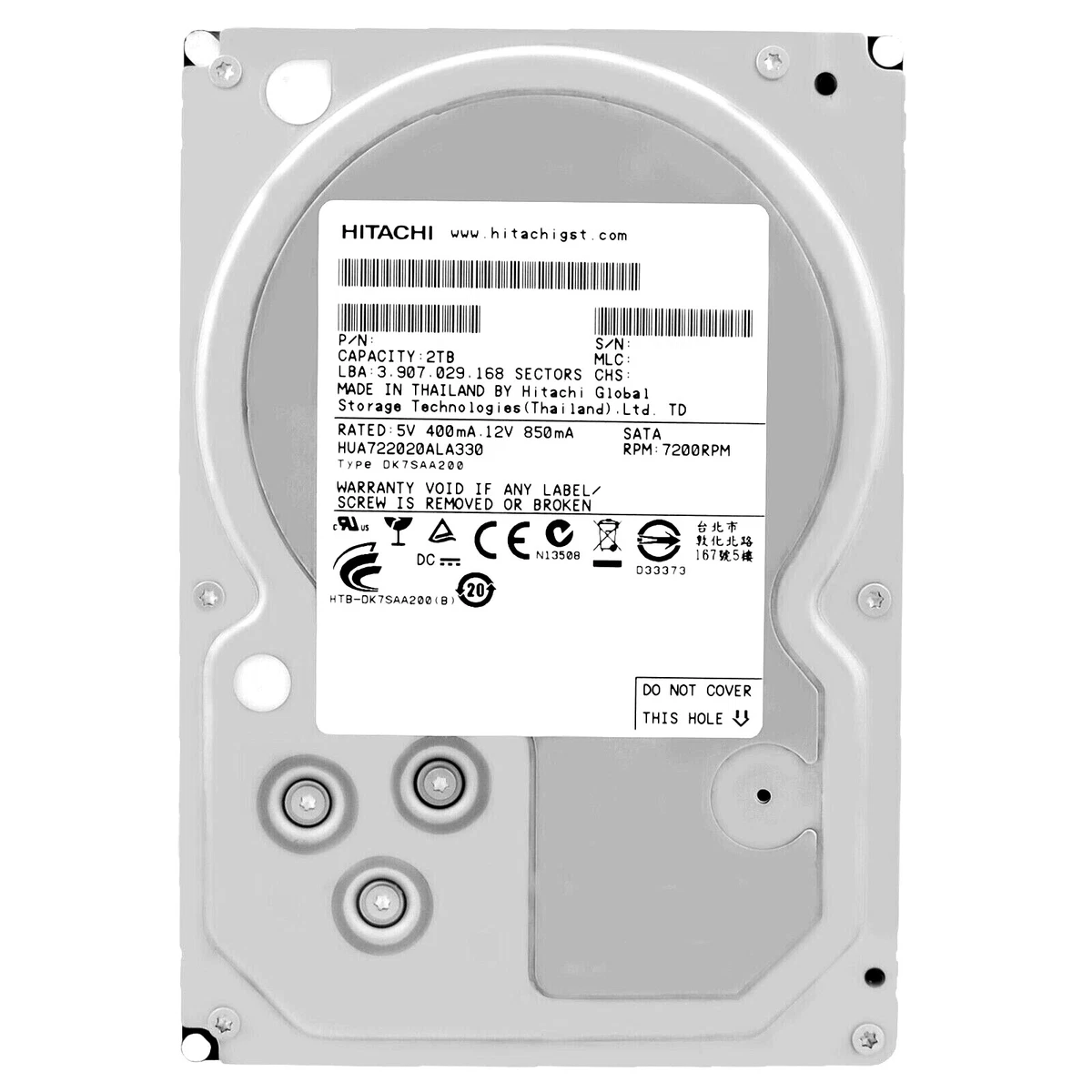 Hard Drive Hitachi 2TB HUA722020ALA330 7200U/Min 31MB SATA II 3,5