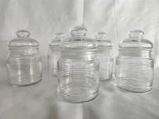 Clear Glass Apothecary Jars 4" High Frosted Lid Wide Mouth Canister Candy